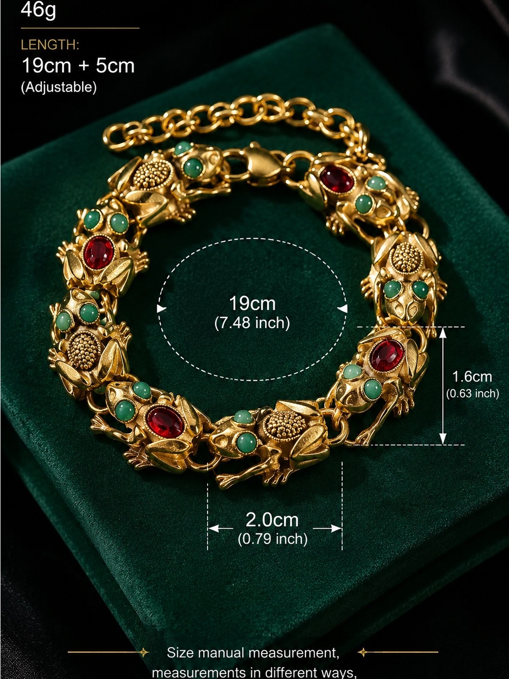 Vintage 18K Gold Plated frog bracelet with Natural stone eyes - Picture 8 of 10